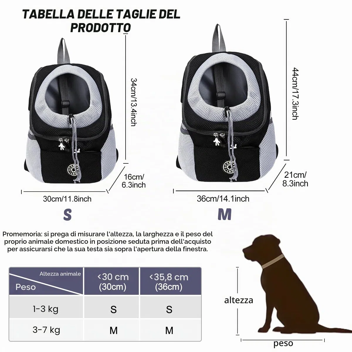 Zaino Traspirante per Cani e Gatti con Finestra, Trasporto Portatile Regolabile (Nero, M)