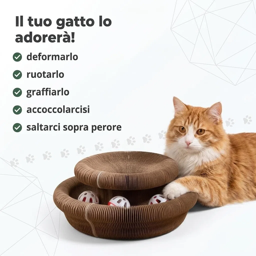 Tiragraffi Emporio Animale Flessibile Gatto, Tunnel Modulare Magnetico Gigante in Cartone Alveolare, Cuccia Trasformabile e Area Graffiante per Gatti da Interno (1-pezzo)