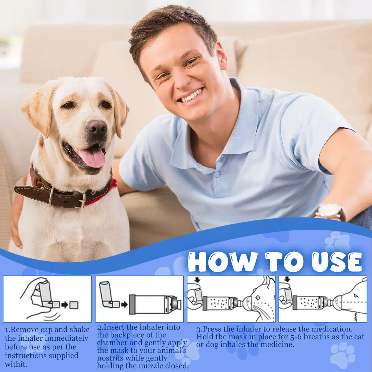 Distanziatore per inalatore per Cani o Gatti,Camera di aerosol inalatore,con 2 Misure di mascherine,per Animali Domestici,Aiuta Gli Animali Domestici a Respirare e dispensare farmaci (Blu)