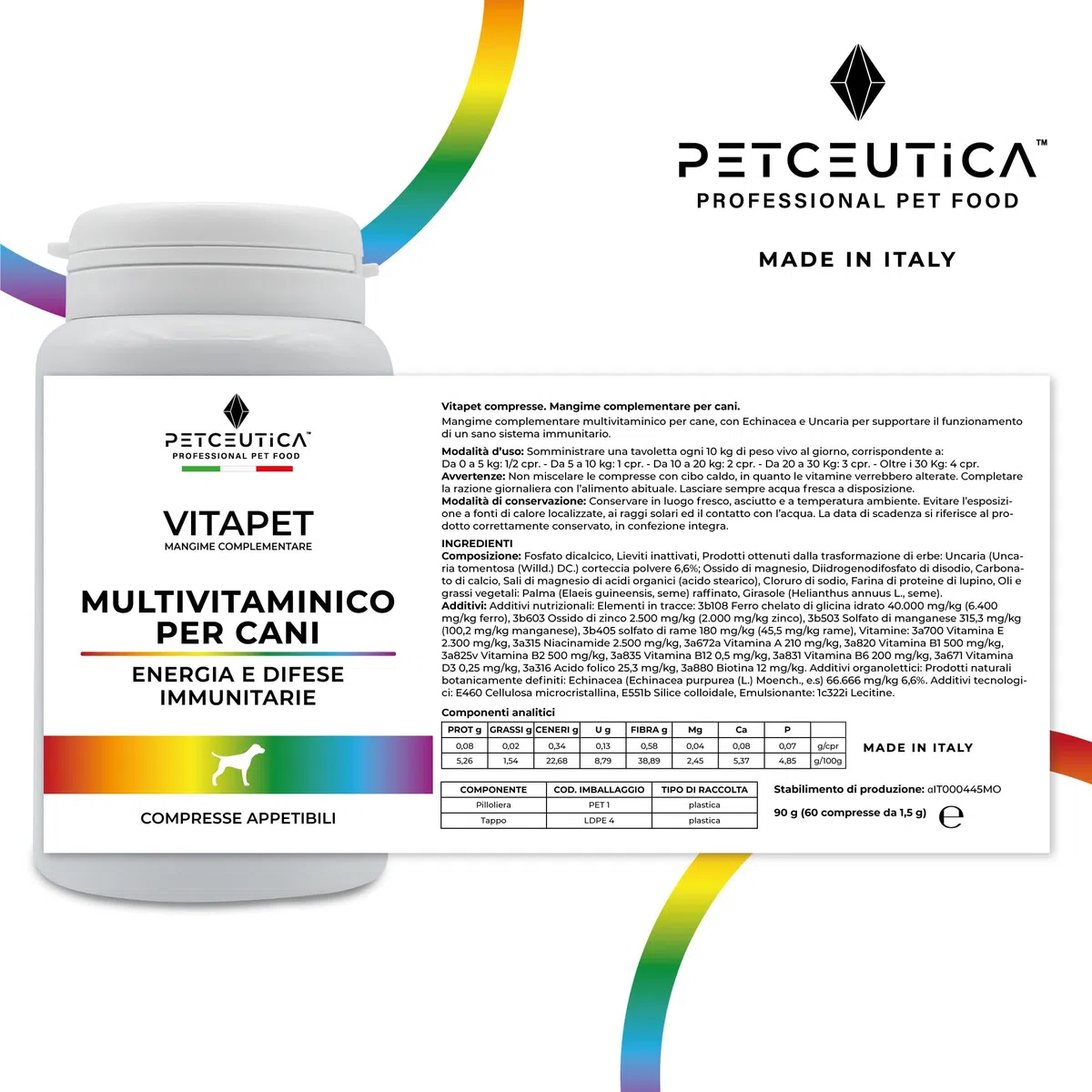 PETCEUTICA Integratore per Cane Anziano, Sistema Immunitario, Echinacea e Uncaria, Multivitaminico, 60 Compresse Appetibili, Made in Italy