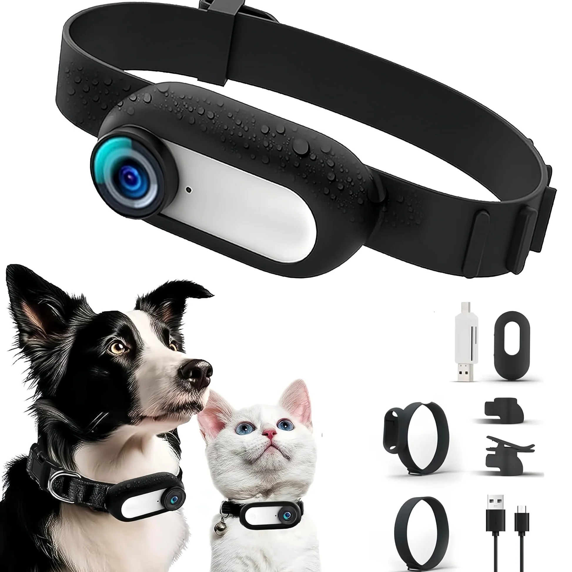 Sxhlseller Collare per Fotocamera per Gatti - Fotocamera per Collare per Cani da Compagnia Grandangolare da 170° con Schermo LCD da 0,96 Pollici, Fotocamera Multifunzionale per