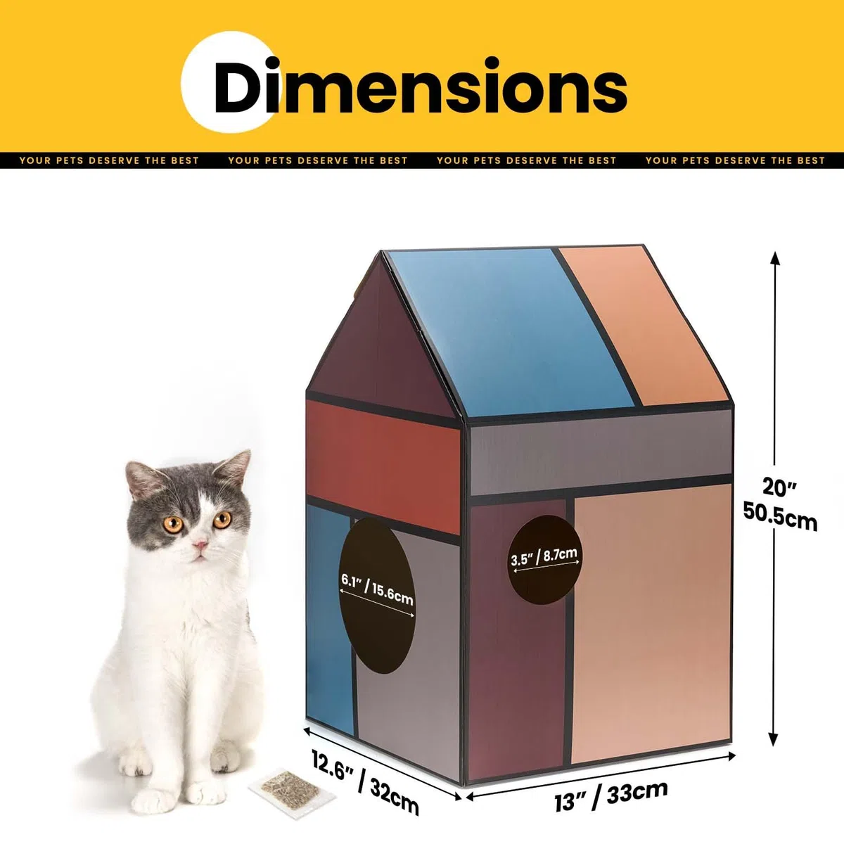 Conlun Cuccia Gatto in Cartone con Tiragraffi per Gatti & Catnip, Casa per Gatti in Cartone Facile da Montare, Adatta a Decorazioni Domestiche, Tiragraffi Gatto Domestici e Piccoli Animali, Medio