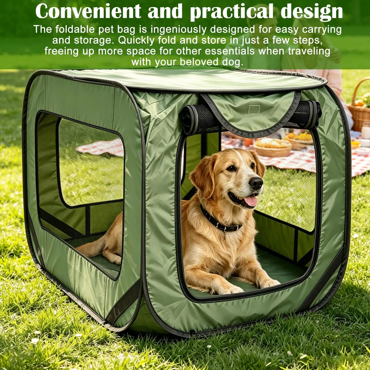 Trasportino per cani pieghevole, pieghevole, grande superficie a rete, pieghevole, in tessuto Oxford portatile, per auto e esterni, 52 x 92 x 52 cm