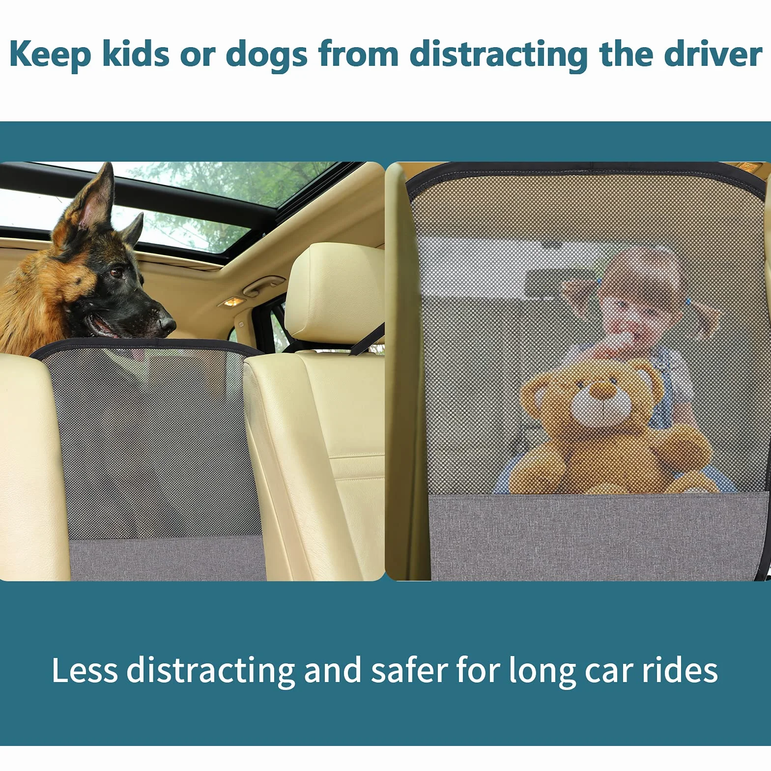 Petsfit Barriera per cani, barriera posteriore per animali domestici con rete, rete divisoria per cani con corda di regolazione e gancio, adatta per SUV, pick-up auto