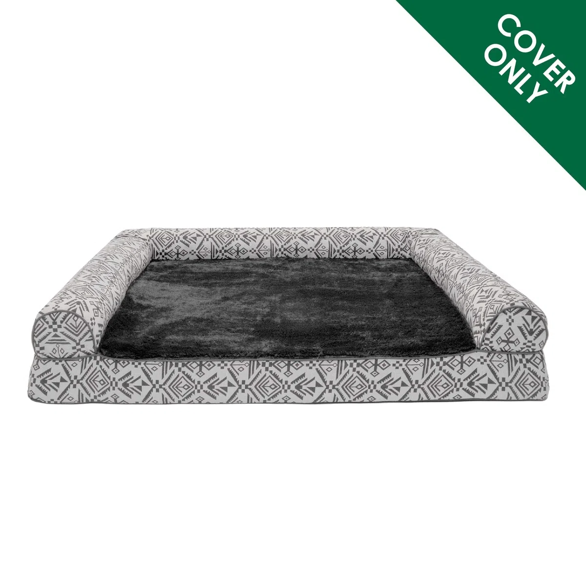 FurHaven Copertura di ricambio per letto per cani in peluche e decorazione del sud-ovest Kilim, lavabile in lavatrice, grigio masso, M