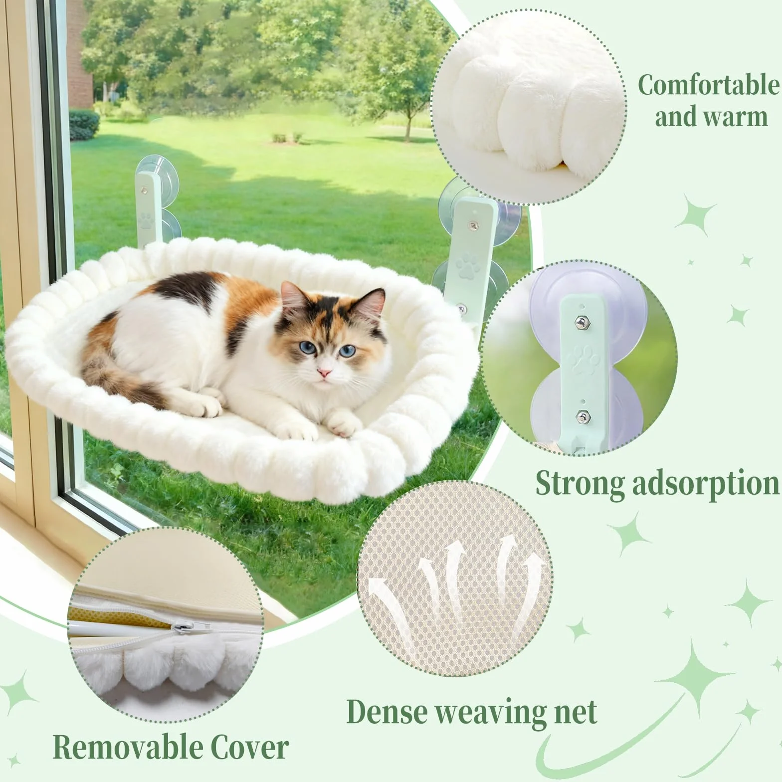 Lettino per Gatti, per finestre, per Gatti, Amaca con Rivestimento Reversibile e Ventose, Stabile Struttura in Acciaio, Fino a 18 kg, per Gatti Domestici e Cani di Piccola Taglia