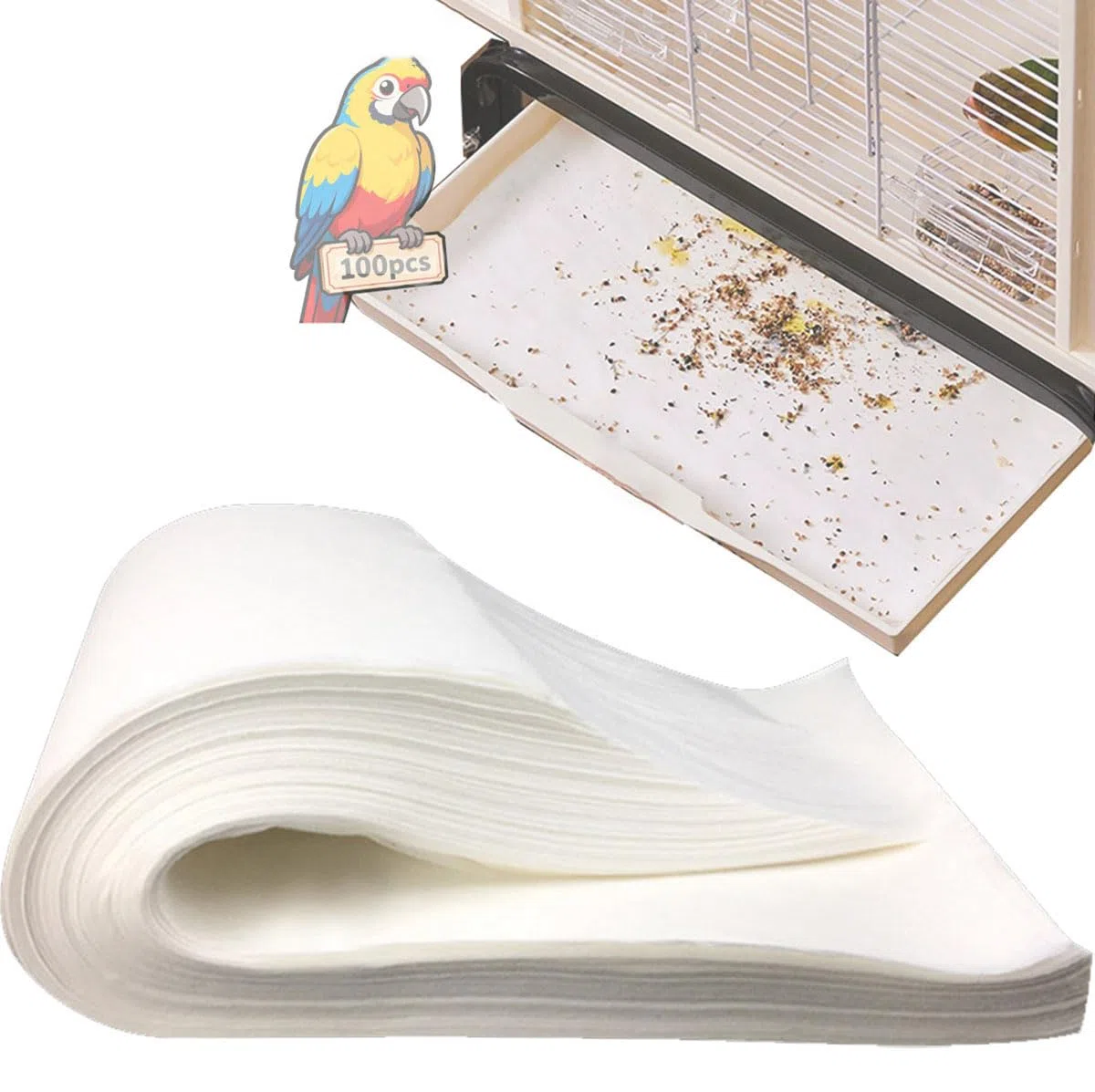 100 fogli di carta per gabbie per uccelli, 28 x 50 cm, di grandi dimensioni, usa e getta, in tessuto non tessuto, pretagliati, assorbenti, accessori per animali domestici, uccelli, pappagalli