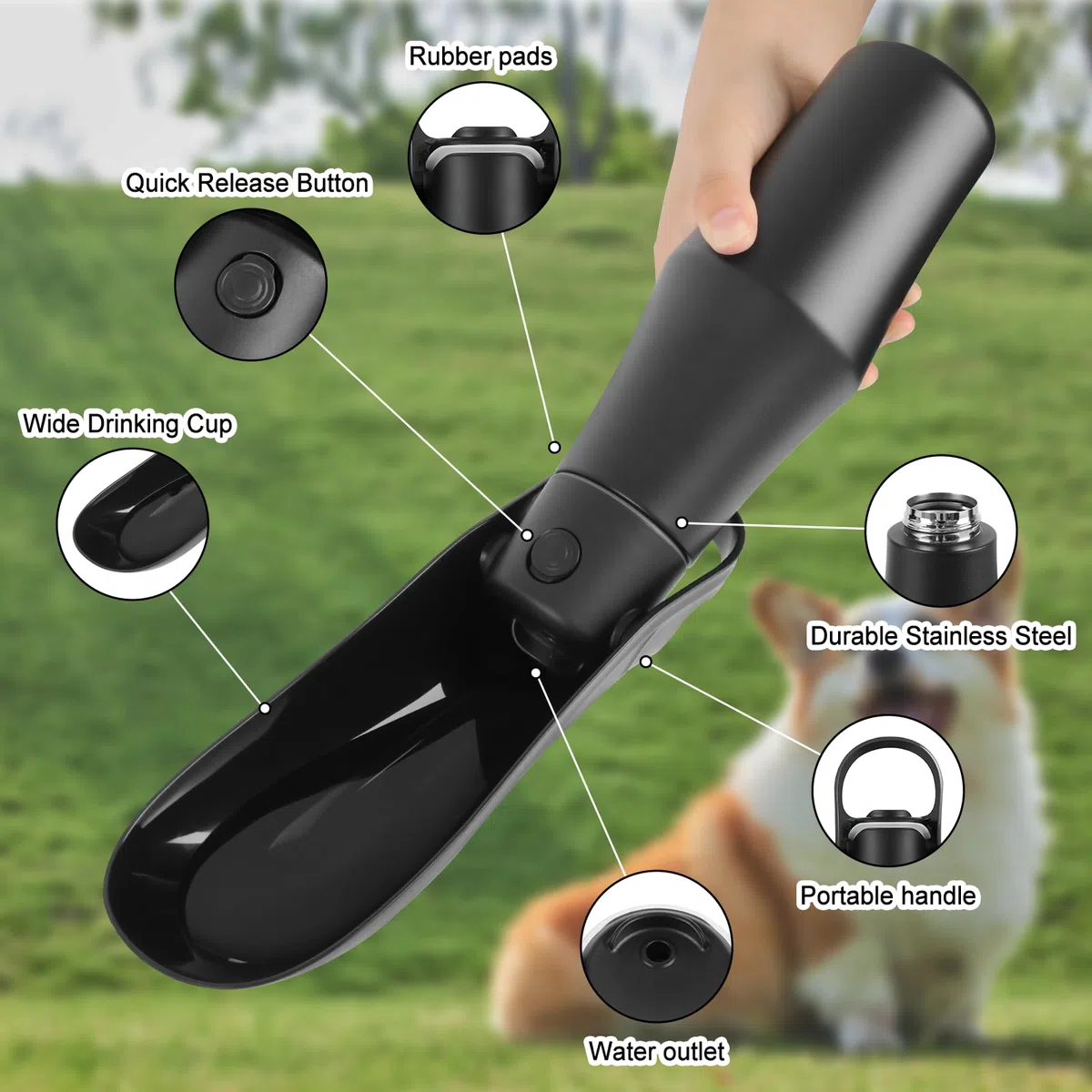 Borraccia Cane Portatile, 750ml Bottiglia per Cani da Viaggio, Borraccia Per Cani Isolato in Acciaio Inox, Bottiglia Cane per Camminare, Viaggiare, Campeggiare