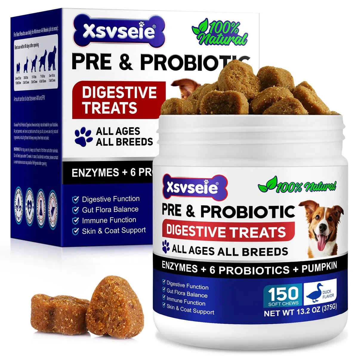 Probiotici Per Cani, 150pcs Probiotici Cane Compresse, Probiotico Digestivo Per Cani Anti Prurito Snack Masticabili Per Tutti Cane, Pet Supplement for Dogs - Duck Flavor
