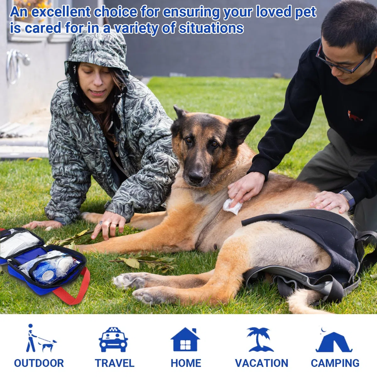 FMJI Kit di Pronto Soccorso per Animali Domestici per Cani e Gatti, 63 Pezzi Borsa di Sopravvivenza di Emergenza per Animali Domestici per Escursioni all'aperto Campeggio Emergencie