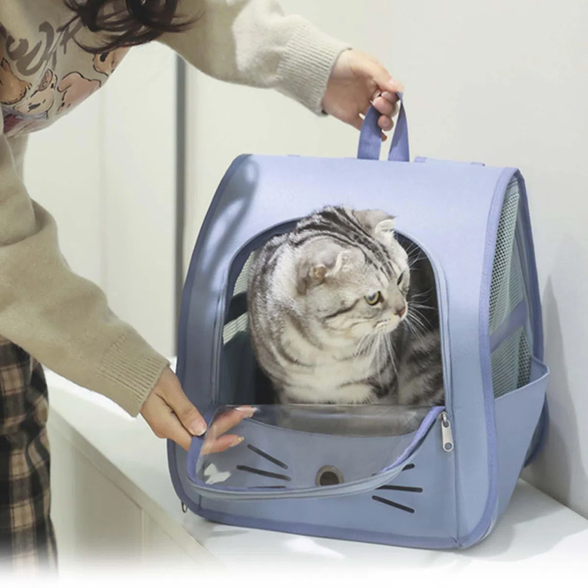 Zaino per Cani e Gatti,Zaino per Animali Domestici,Trasportino Zaino per Cani Gatti,Zaino Gatto per Viaggo e Campeggio,Trasportino Gatto,Per piccoli animali domestici come gatti e cani (blu)