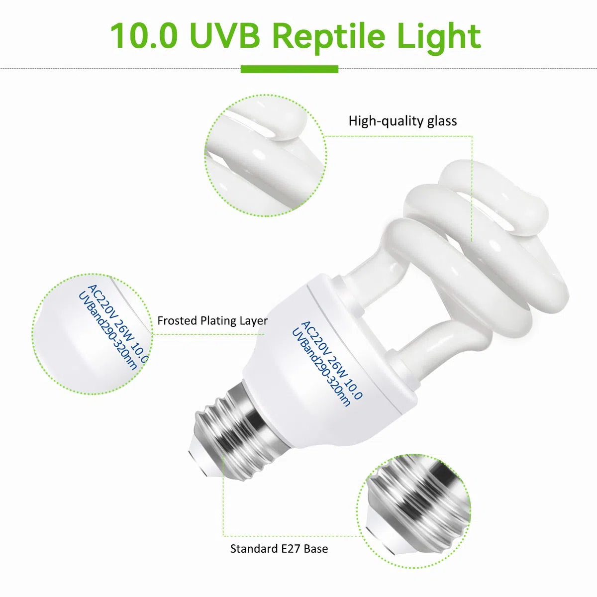 Caldarax Lampada UVB 10.0 per Rettili 26W, E27 UVA UVB Lampadina Tartaruga, AC 220V Lampada Fluorescente Compatta per Lucertole, Serpente, Camaleonte, Draghi Barbuti