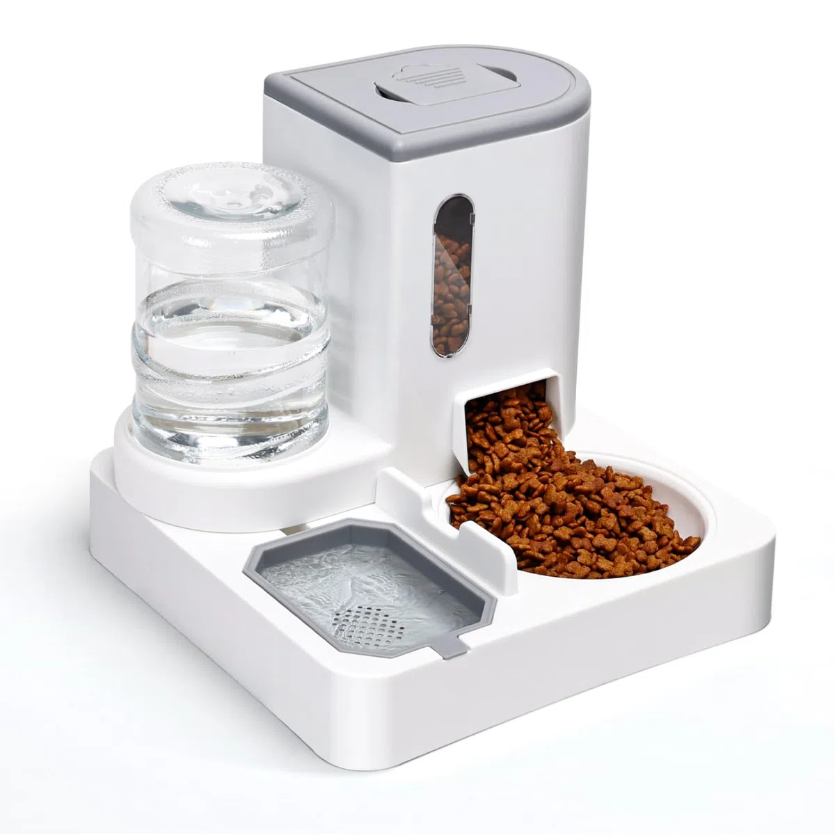 Nobleza Distributore Automatico e Distributore d'acqua per Gatti, Mangiatoia per Gatti a Gravità 2 in 1, 2,2L Dispenser Cibo Gatto e 1L Fontana d’Acqua, Dispenser Cibo Gatti Cani (Grigio)