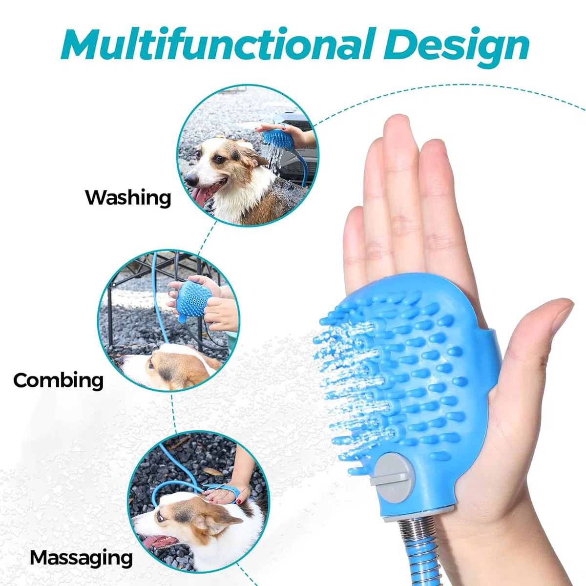 Spruzzatore doccia per animali domestici,Strumento da bagno per animali domestici,Spazzola da bagno per cani,Include tubo da 2,3 m, ideale per il bagno, la cura, massaggiare e lavare