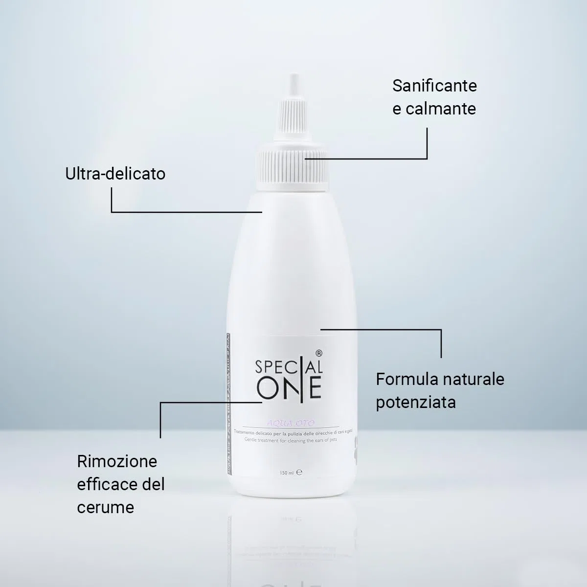 Special One - Aqua OTO Detergente Orecchie Cani - Formula Delicata con Estratti Naturali, Azione Calmante e Deodorante - Mantiene Le Orecchie pulite, previene otiti e elimina Cattivi odori - 150 ml