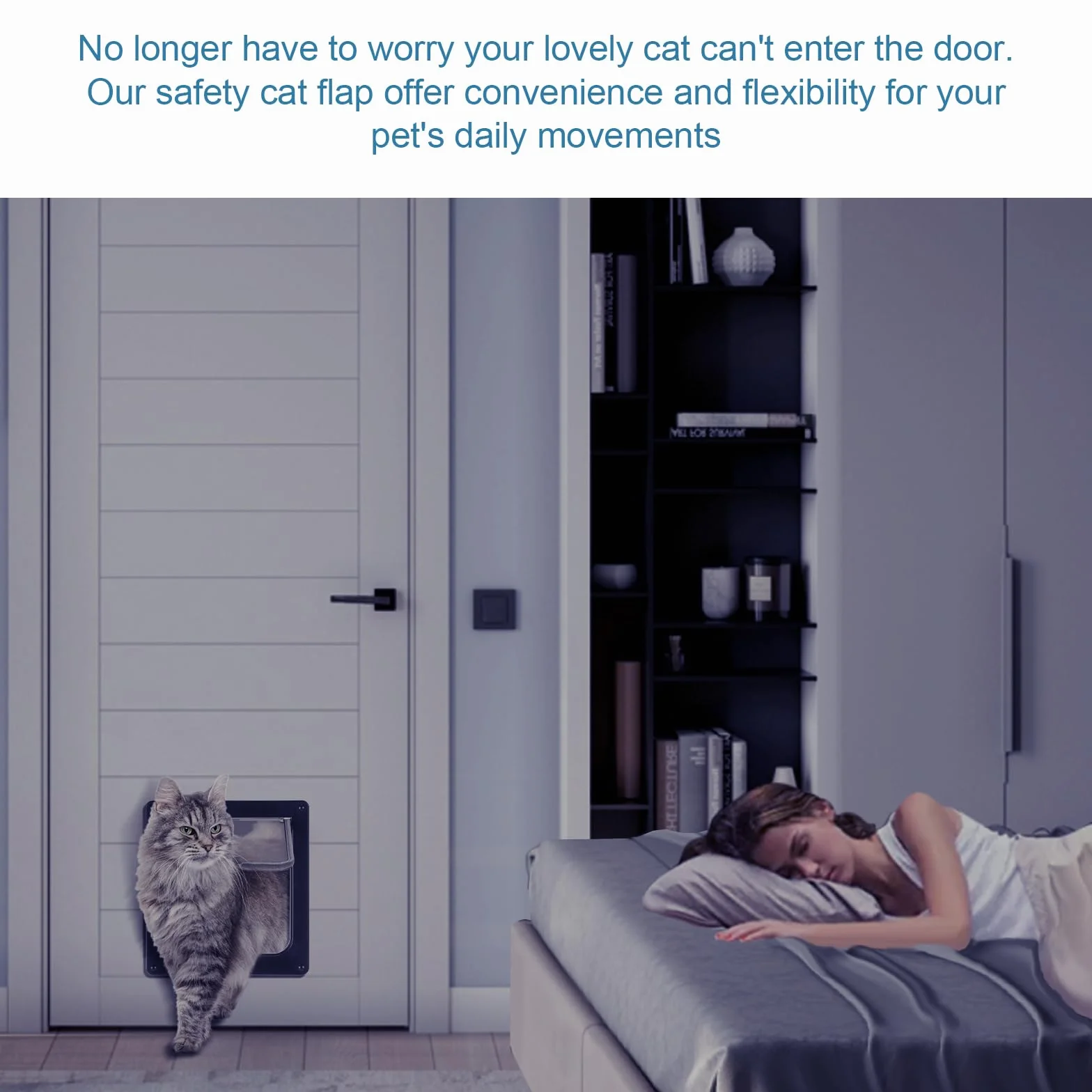 Roxanex Gatto Porta Porta scorrevole di sicurezza per animali domestici con serratura a 4 vie, gattaiola resistente alle intemperie per porta interna esterna, finestra a muro (Nero, L)