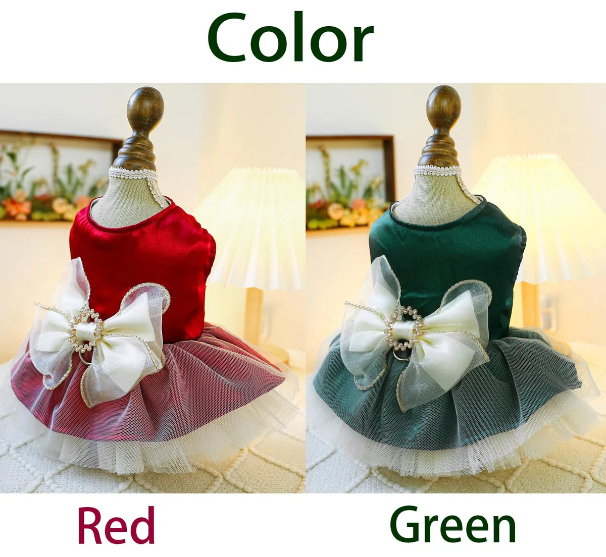Vestito per cani di piccola taglia, gonna per cuccioli con fiocco retrò, tutù da principessa, per matrimonio, abito in pizzo per gatti e cani di piccola taglia (verde, XL)