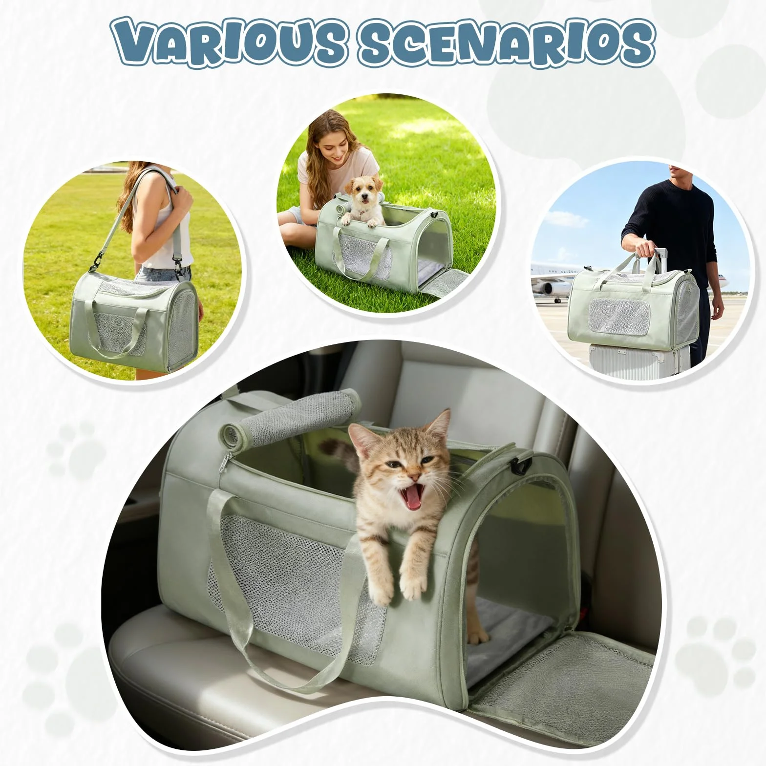 Trasportino per gatti di grandi dimensioni e cuccioli fino a 13 kg，Trasportino per Animali Portatile, pieghevole, per il trasporto di gatti e cani,verde