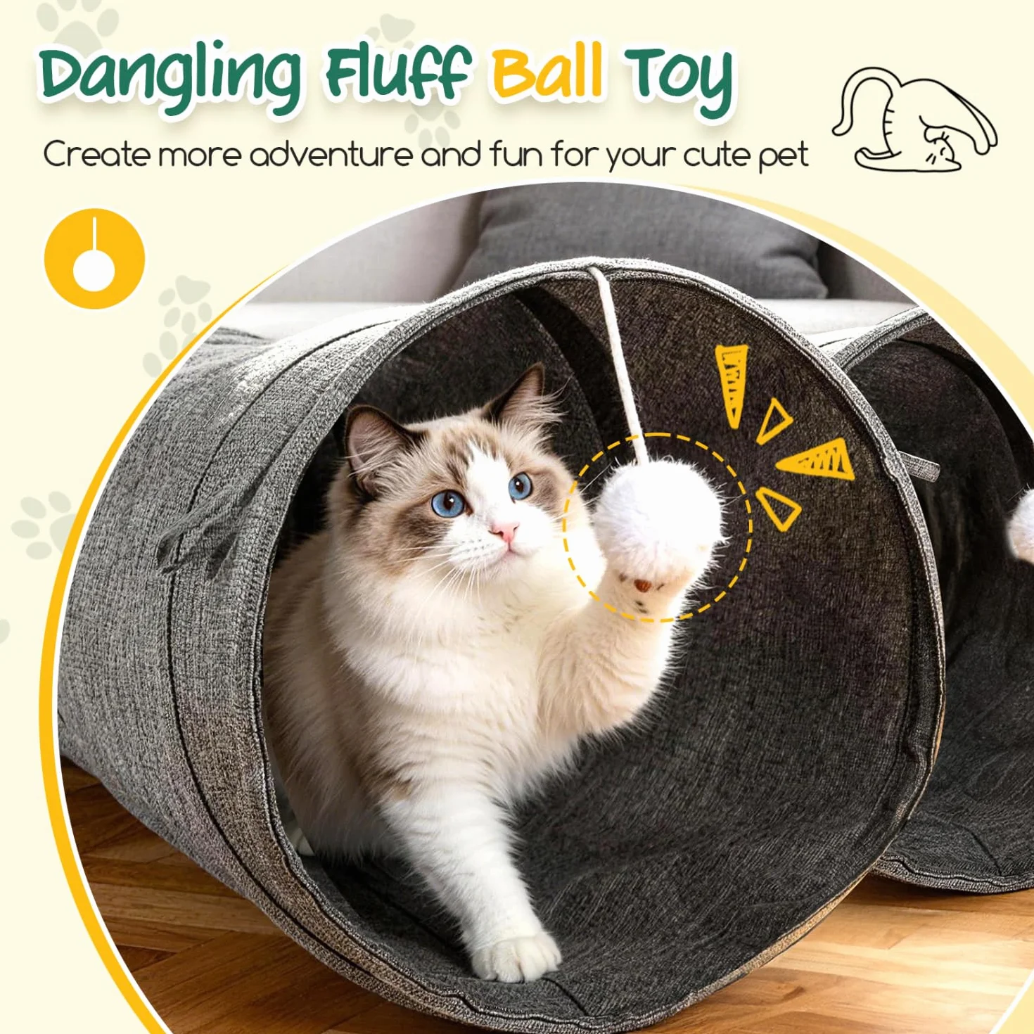 Nobleza Tunnel per Gatti – Tunnel di Gioco Pieghevole in Resistente Tessuto Oxford， con Bacchetta da Pesca e Fori di Avvistamento per Divertimento Interattivo in Casa， Cactus