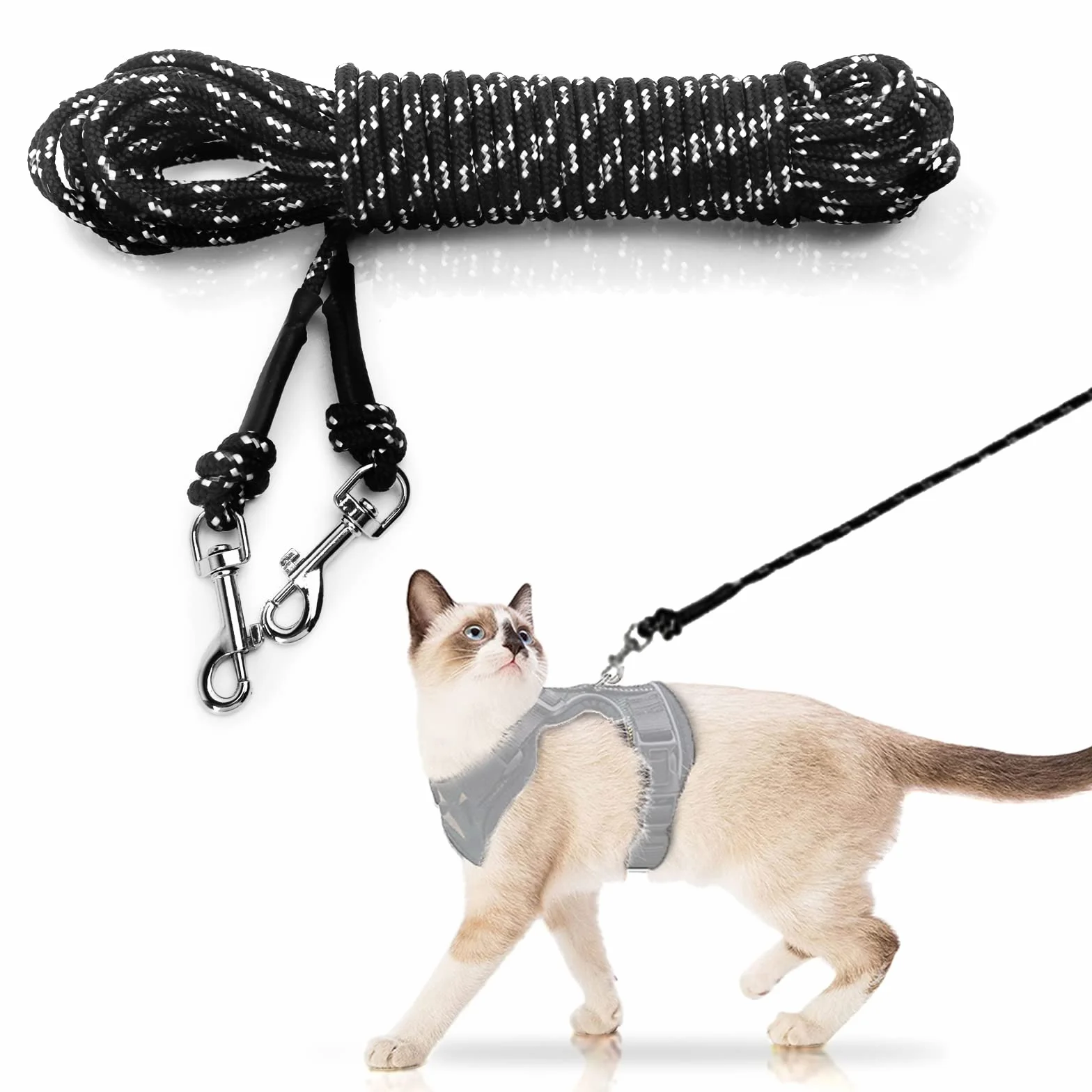 Guinzaglio per gatti extra lungo per giardino, 15 m, leggero e leggero, per esterni, lunga luce, guinzaglio lungo e sottile per conigli, gattini, cuccioli e piccoli animali