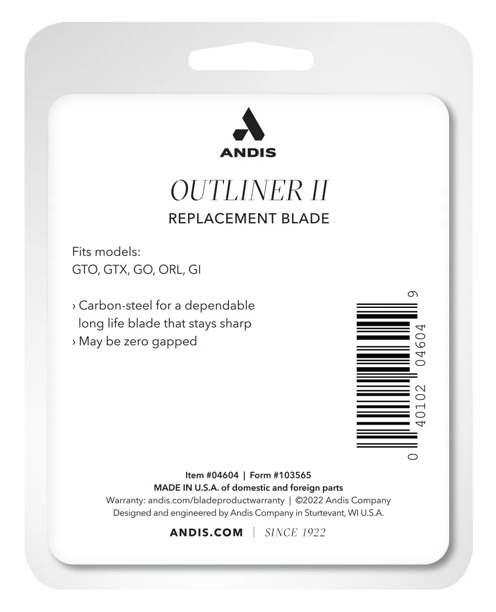 Andis 04604 Outliner II Trimmer Replacement Blade – Made of Stainless and Carbon Steel, Close-Cutting Square Blade, Deep Tooth Blade for Crisp Outlines & Designs - for GO & GTO Trimmers, Silver