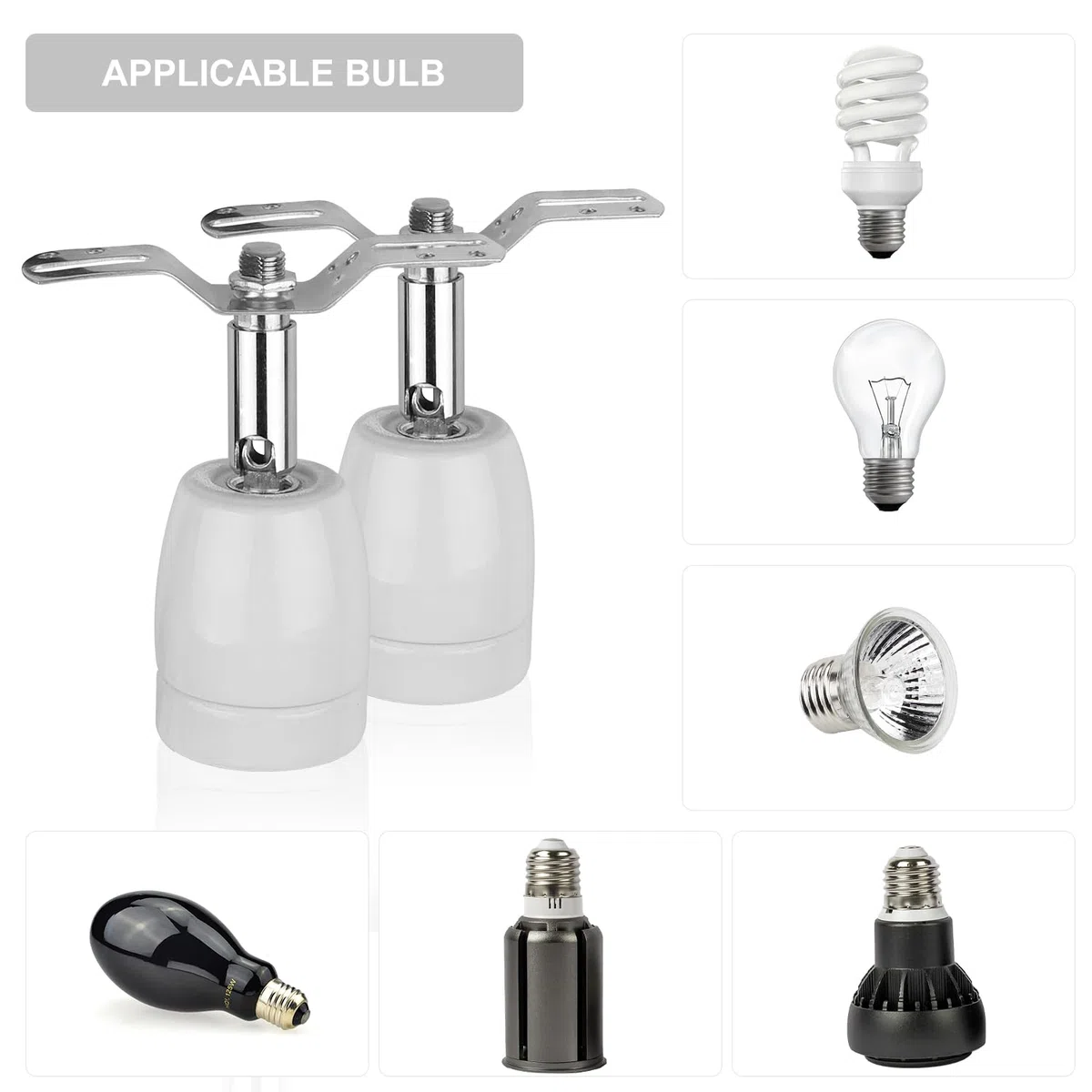 CPROSP Portalampada E27 Rettile Doppia Testa, con 2 * 25W Lampada, Lampada Riscaldante Presa con Doppio Interruttore, 1,8M Cavo e Spina, Lucertola Tartaruga UV, Presa in Porcellana Ruotabile a 360°