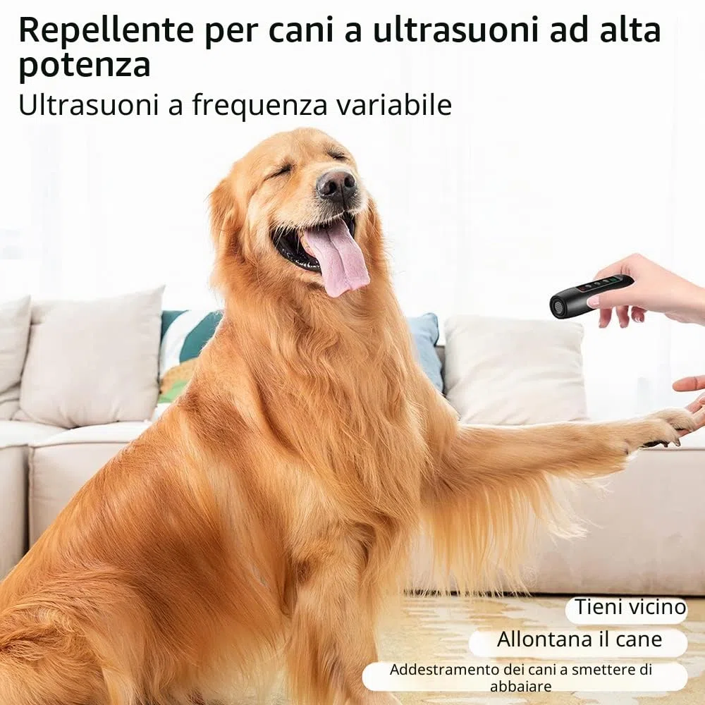 Dispositivo Antiabbaio a Ultrasuoni Portatile, Antiabbaio per Cani con Torcia LED USB Ricaricabile per Esterni con 3 Canali ad Alta Frequenza per Cani Piccoli, Medi e Grandi