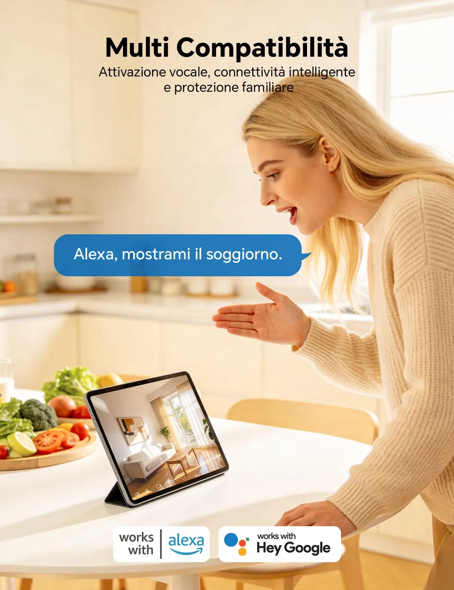 WOLFANG Telecamera Wi-Fi Interno 2K, Telecamera per Cani con Rilevamento Movimento e Visione Notturna, Baby Monitor con Audio Bidirezionale, Compatibile con Alexa/Google, Senza Canone Mensile, 2 Pezzi