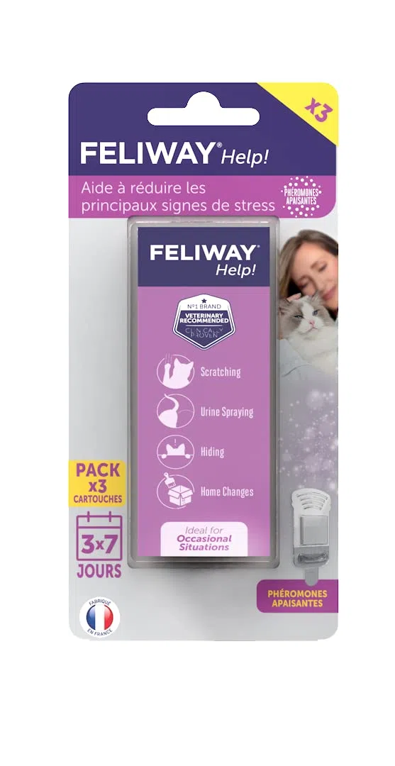 FELIWAY Help! XXX 7 Giorni - 3 Cartucce per Diffusore di Ferormoni Apaisanti per Gatti (XXX 340 MG) - Aiuta a Calmare il Tuo Gatto Quotidianamente o Durante Eventi Stressanti Occasionali