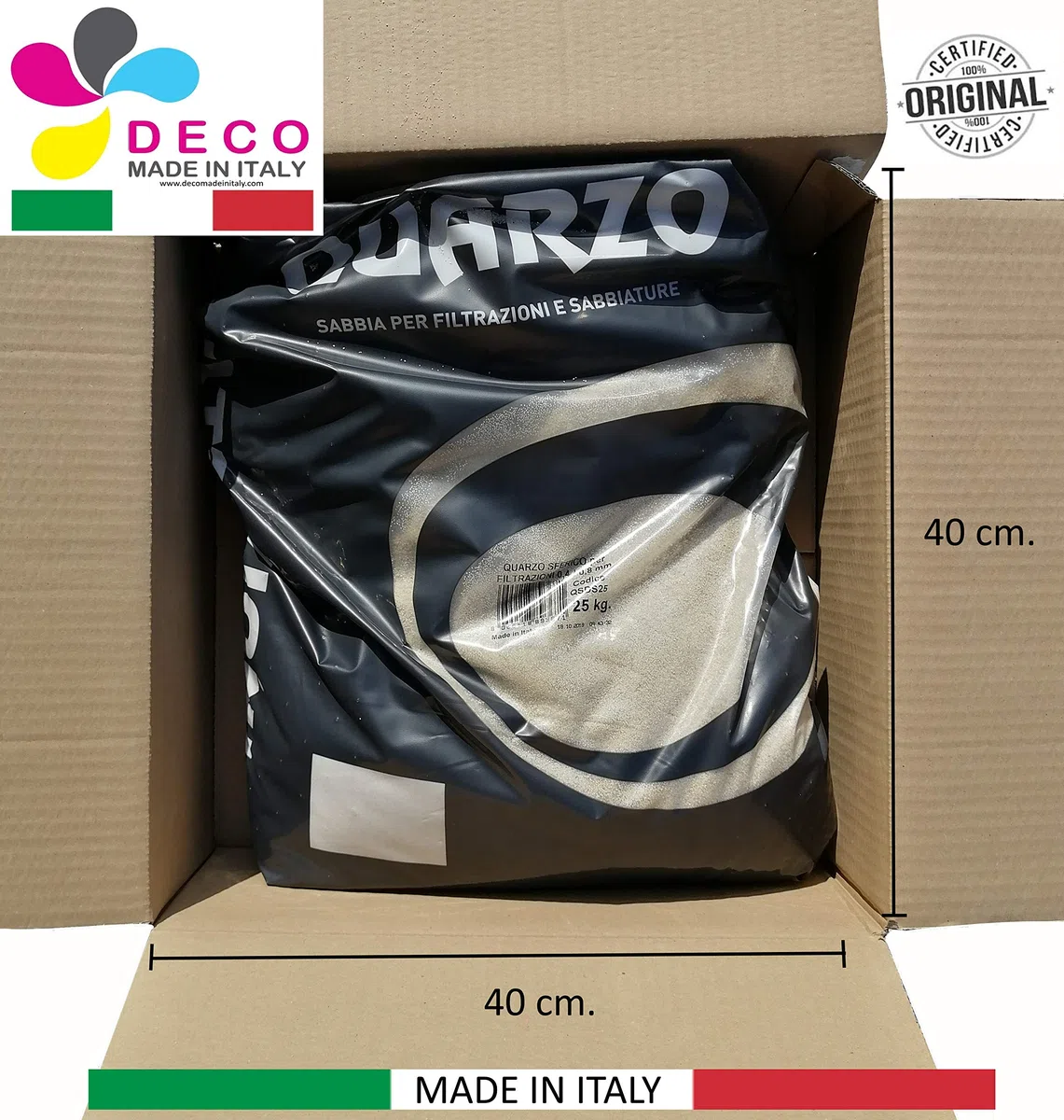 Seat Flor SRL® Sabbia al Quarzo per ACQUARI per Filtro Piscina per SABBIATURA per FILTRAZIONE Piscine Mis. 0.4/0.8 mm. Sacco da 25 kg.