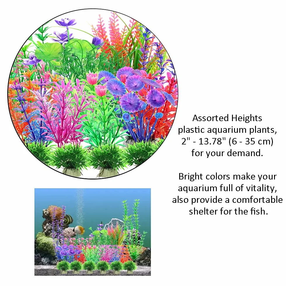 30 Pezzi Piante per acquario, plastica piante acquatiche, piante d'acquario artificiale, decorazione acquario piante di plastica, realistico, sicuro per i pesci