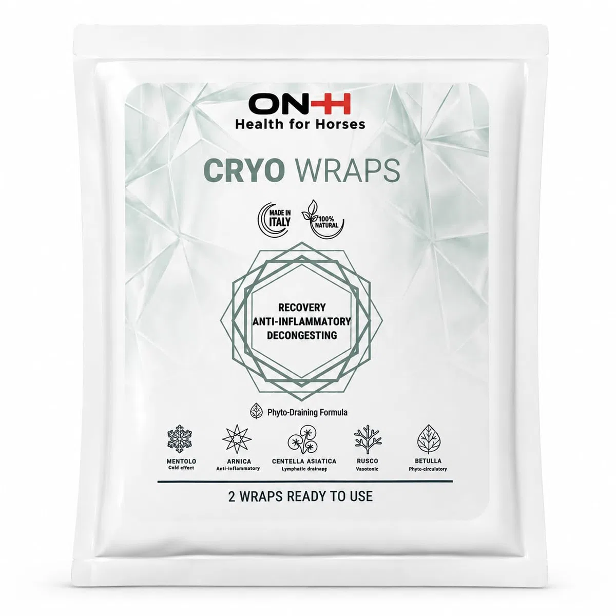 ON-H Cryo Wraps Bendaggi Rinfrescanti per Cavalli – Azione Decongestionante e Defaticante Arti – con Arnica, Centella Asiatica, Rusco e Betulla – 2 Bendaggi Ready to Use Made in Italy