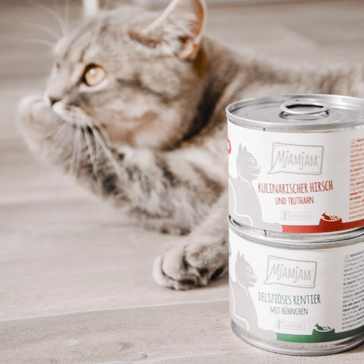 MjAMjAM - cibo umido premium per gatti - deliziosa renna con pollo su deliziose carote, confezione da 6 (6 x 400 g), senza cereali con carne extra