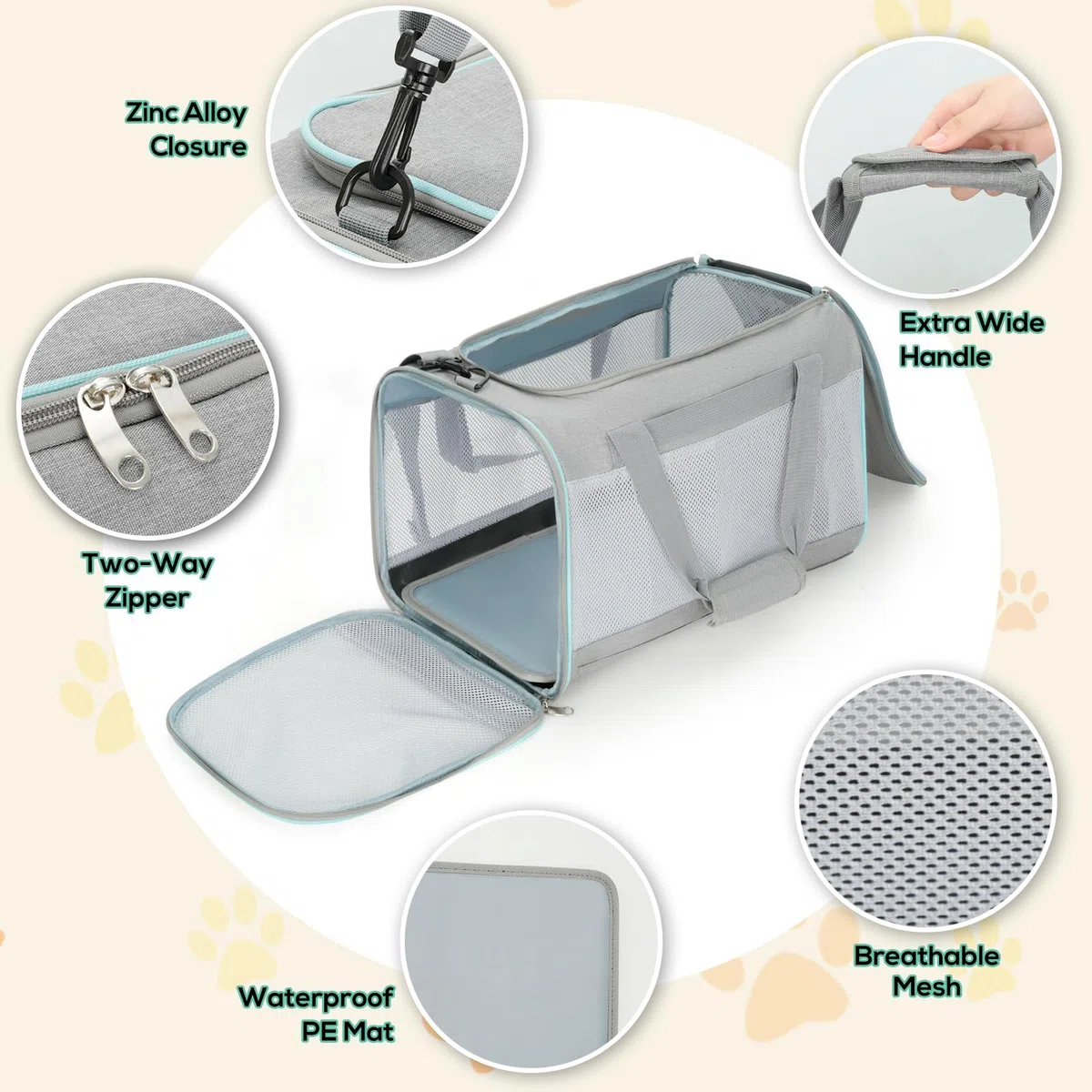 Cozary Trasportino Portatile per Gatto Cani Piccoli Pieghevole Leggero con Cuscino Tracolla Regolabile e Borsa Laterale Trasportino Rigido per Auto (45x30x30cm, Grigio)