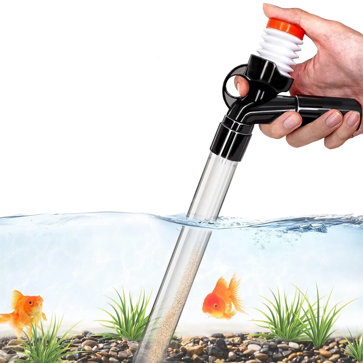 Set di Pulizia della Ghiaia dell'acquario, Veloce pulitore per Acquario, con aspirapolvere a sifone per Cambio dell'Acqua, Pompa di Pulizia con Pulsante di Pressione dell'Aria (A-08)