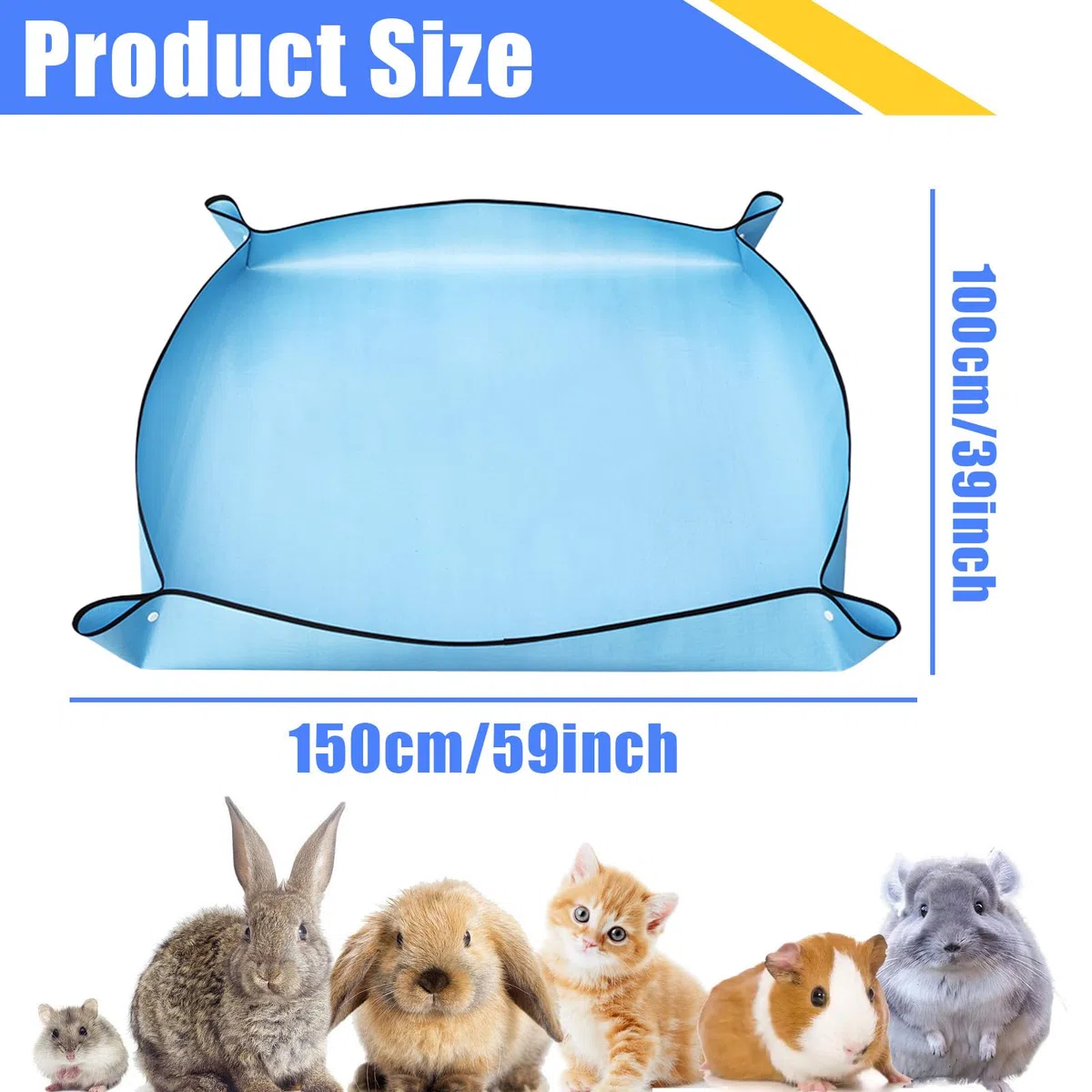2 Pezzi Blu 150×100 Tappetino Impermeabile per Box Animali Domestici: Rivestimento per Gabbia di Porcellini d'India, per conigli, Cavia e altri piccoli animali, Tappetino Gabbia per Cavie