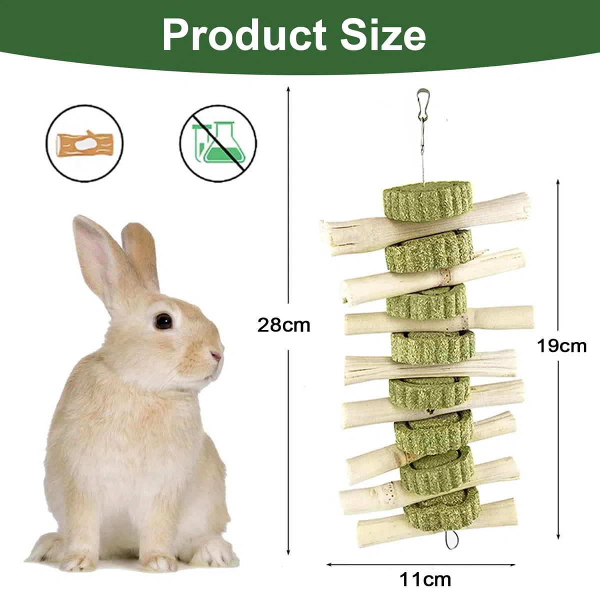 Giochi per Coniglio Nano, 2 Pezzi Giocattolo da Masticare per Conigli, Bambù Dolce con Torta di Erba Naturale Giocattolo Molare per Piccoli Animali per Conigli Cincillà Cavia (Stile A)