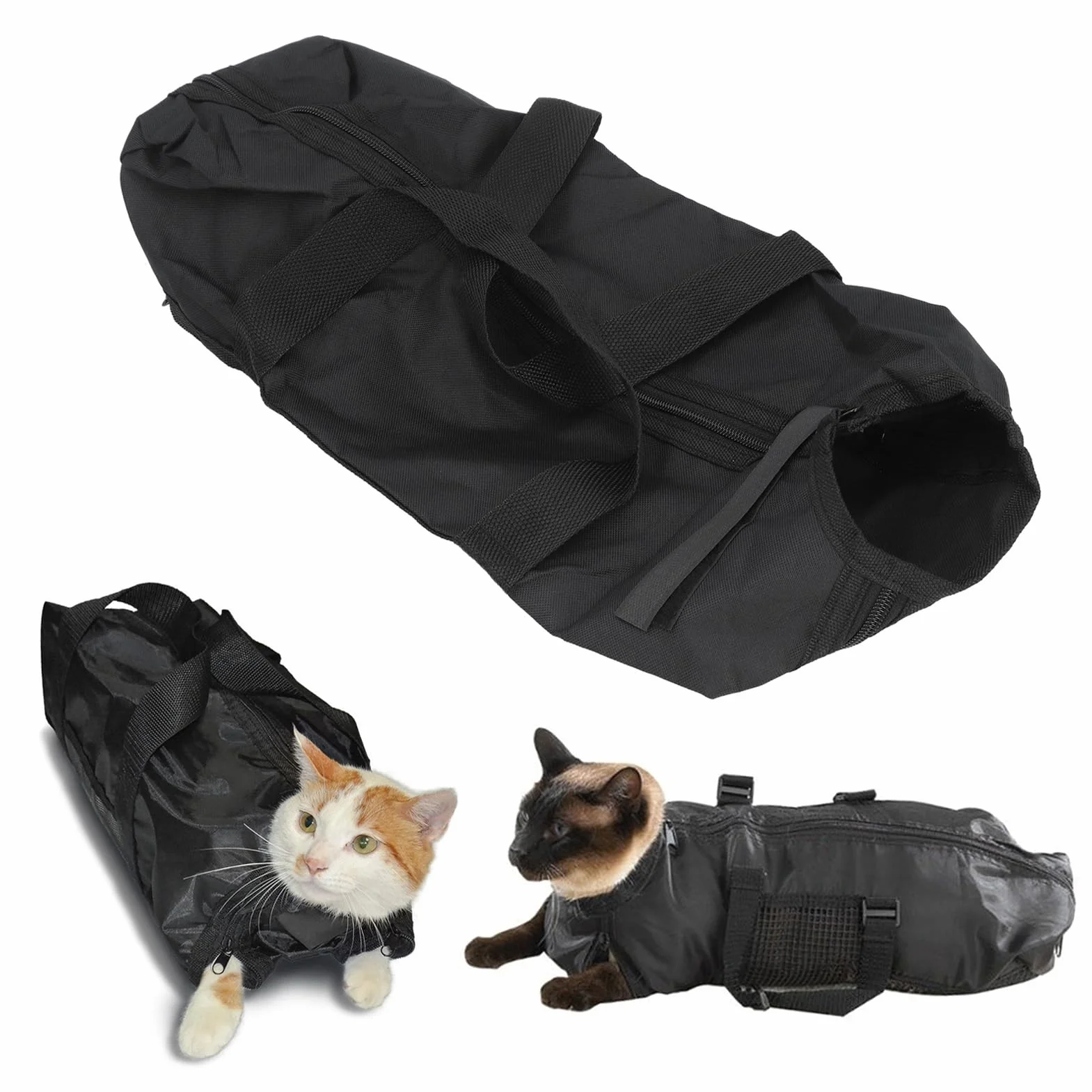 Fockety Borsa per Toelettatura Gatti, Borsa per Trattenuta da Bagno per Animali in Tessuto Oxford con Cerniere Anteriori e Posteriori, Maniglie e Gancio per Appendere, Borsa per