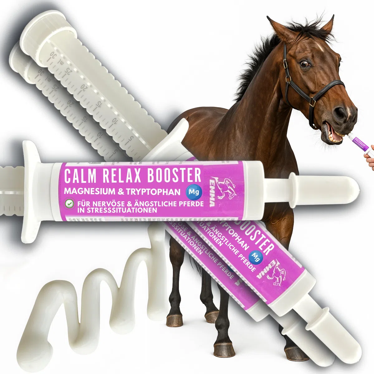 Magnesio Cavallo 3*30ml Pasta Calmante per Cavalli I Rilassamento Calma Booster I Anti-Stress Calmante Nervi I L-Triptofano I per Ansia Trasporto, Pasta di Magnesio Serenità Cavallo Nervoso Alta Dose