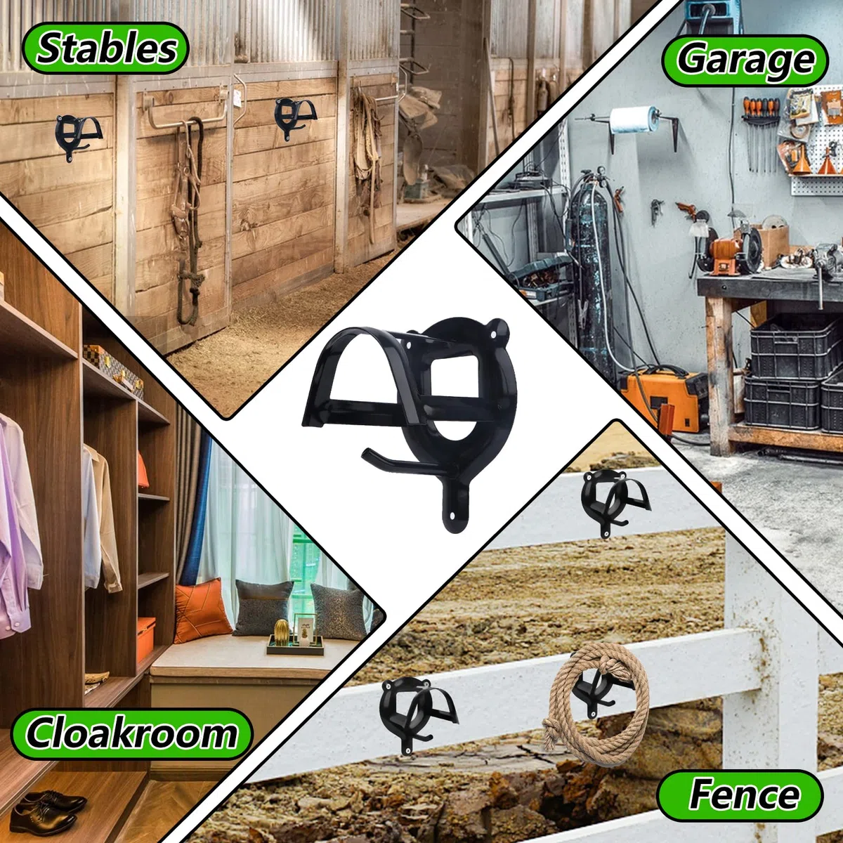 6 Pezzi Ganci Briglie per Cavalli, Ganci per Briglie, Staffa per Briglie in Metallo, Montaggio a Parete, Supporto per Briglie con Tubi e Viti per Briglie Accessori