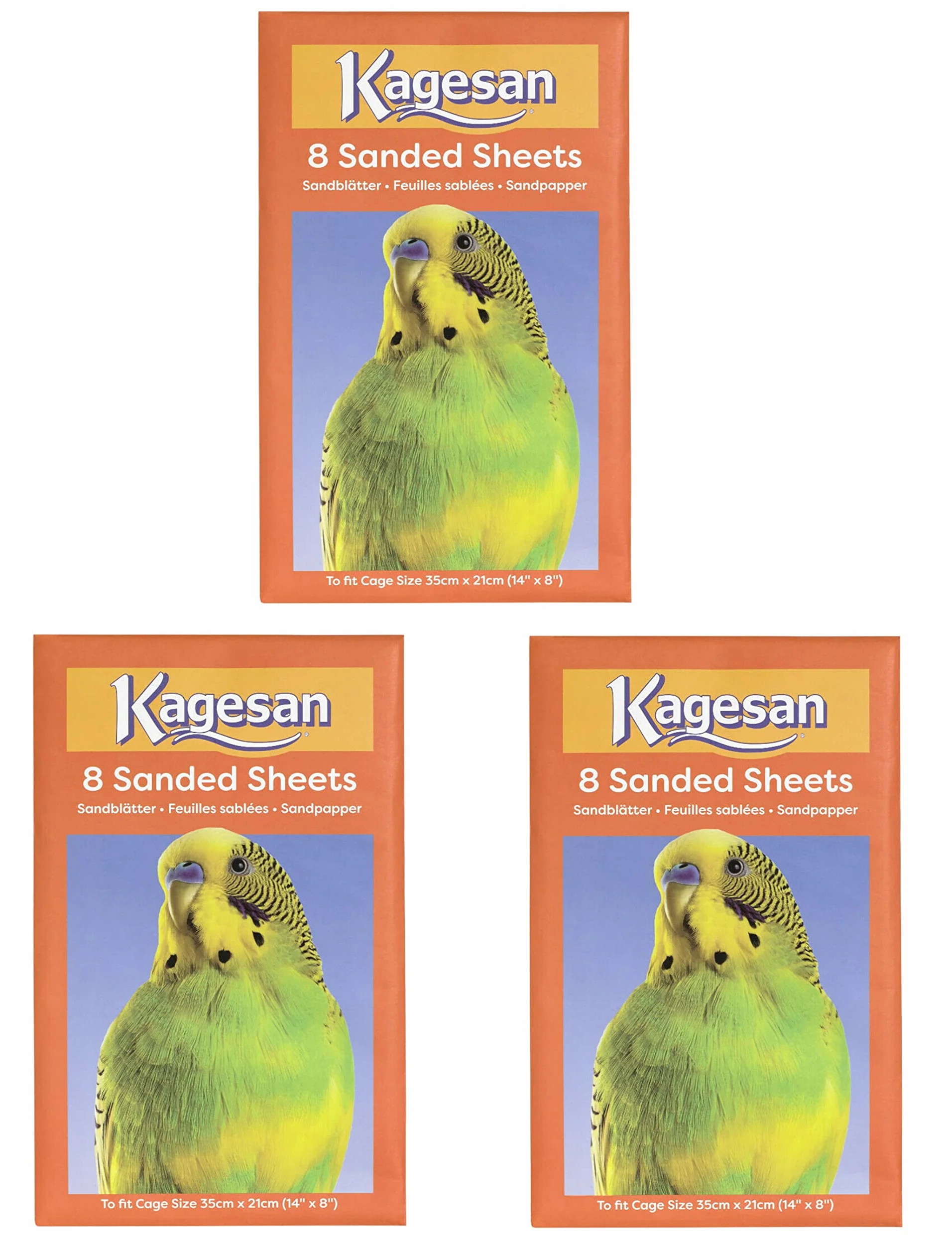 3 PACK Kagesan, fogli di carta sabbiata per gabbie per uccelli, 24 fogli, 35 x 21 cm, 14 x 8 cm