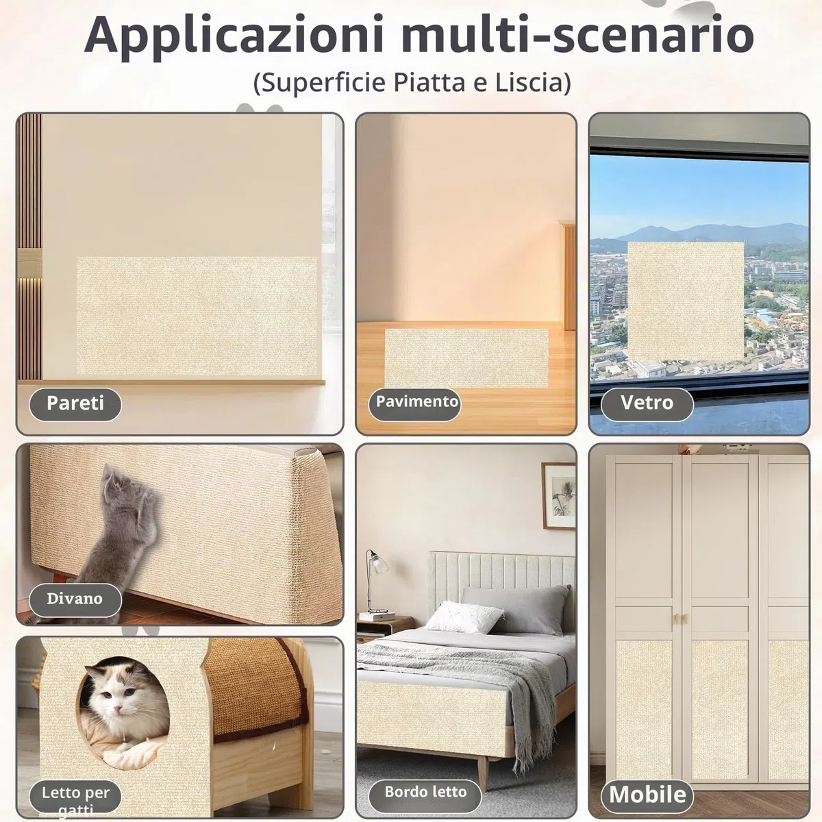 Tappeto Tiragraffi per Gatti Autoadesivo - 300 x 40cm, Protezione Divano Graffi Gatto, Riutilizzabile e Tagliabile, DIY Tiragraffi per Gatti, Ideale per Divani Mobili Pareti Cachi