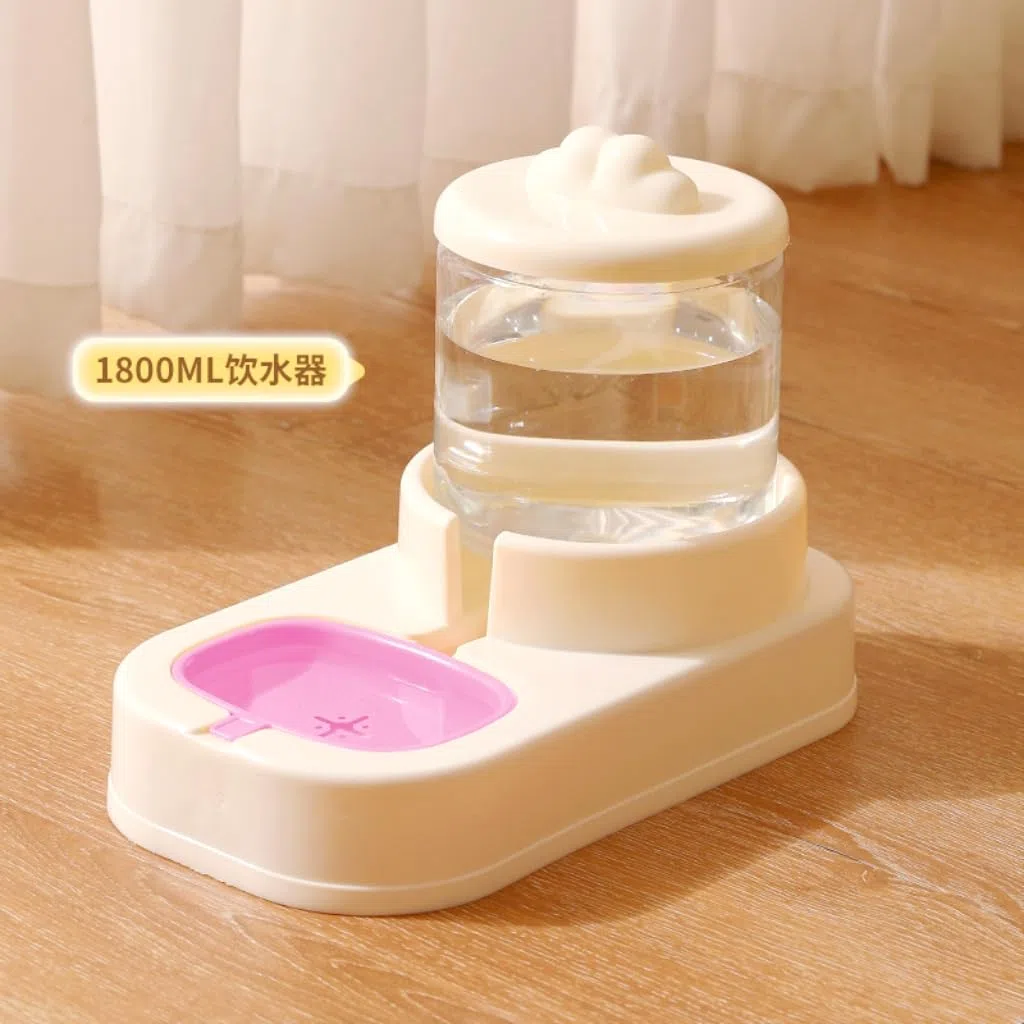 dispenser crocchette gatto,distributore cibo gatti, 2 ciotole con erogatore d'acqua 2,2 l + 1,8 l (rosa)