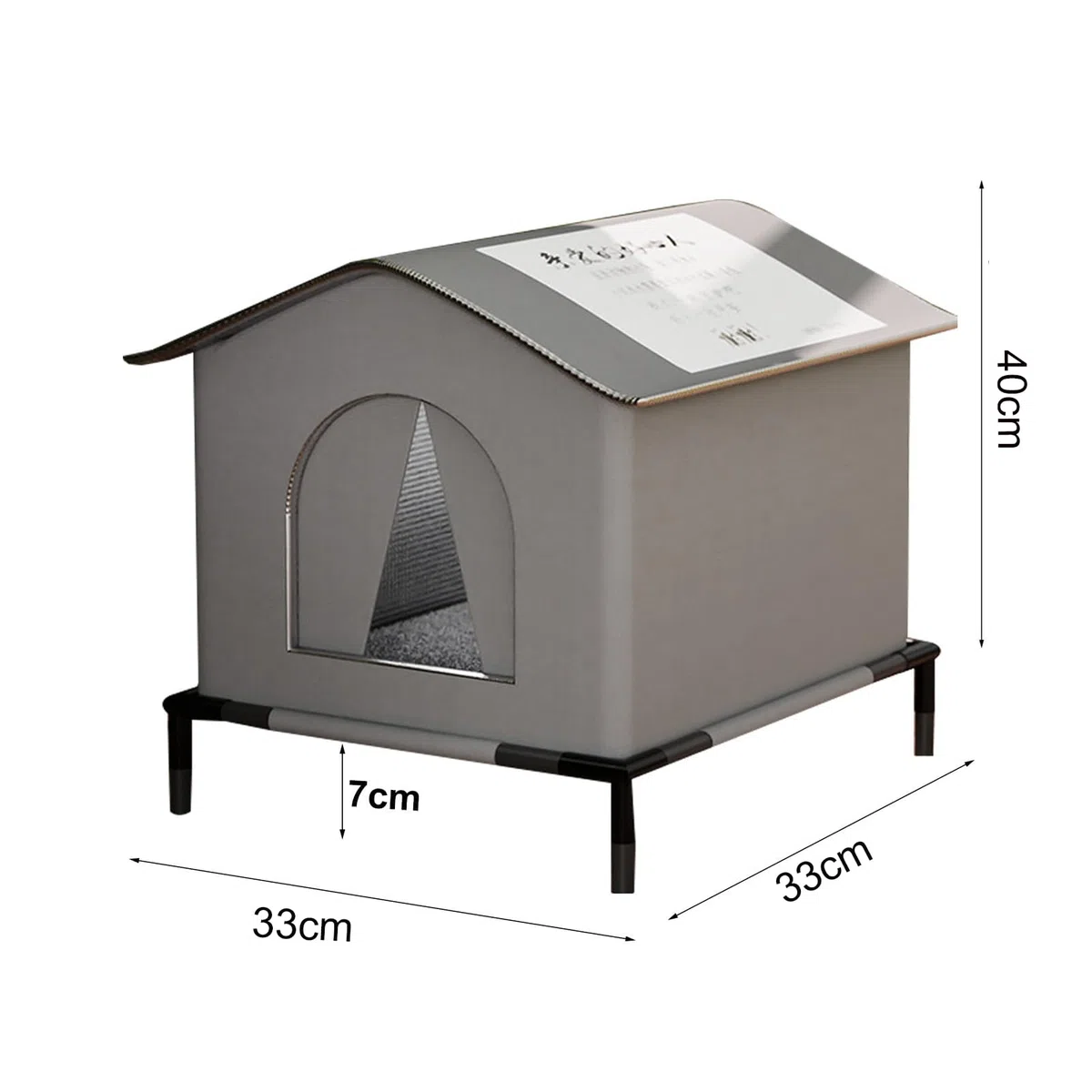 Cuccia Gatto Esterno Sollevata 7 cm con Tetto Inclinato, Casetta Isolata Resistente alla Pioggia con Tappetino, Rifugio Anti-Umidità per Gatti Randagi (40 * 33 * 33cm)