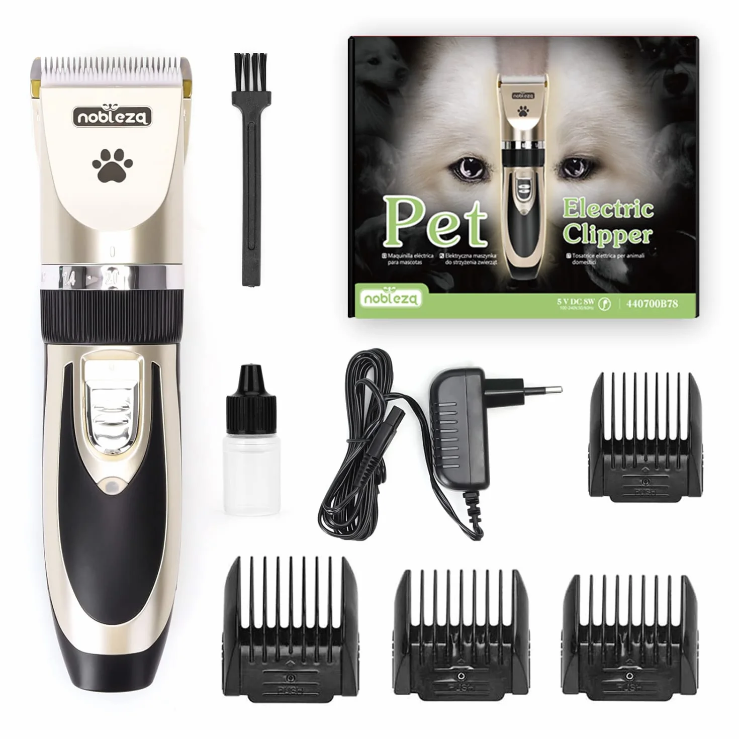 Nobleza Tosatrice per Cani Kit Professionale Toelettatura Gatti Animali Pet Tosatore Clipper Ricaricabile Grooming Clipper Lungo Capelli Corti, Capelli Ricci
