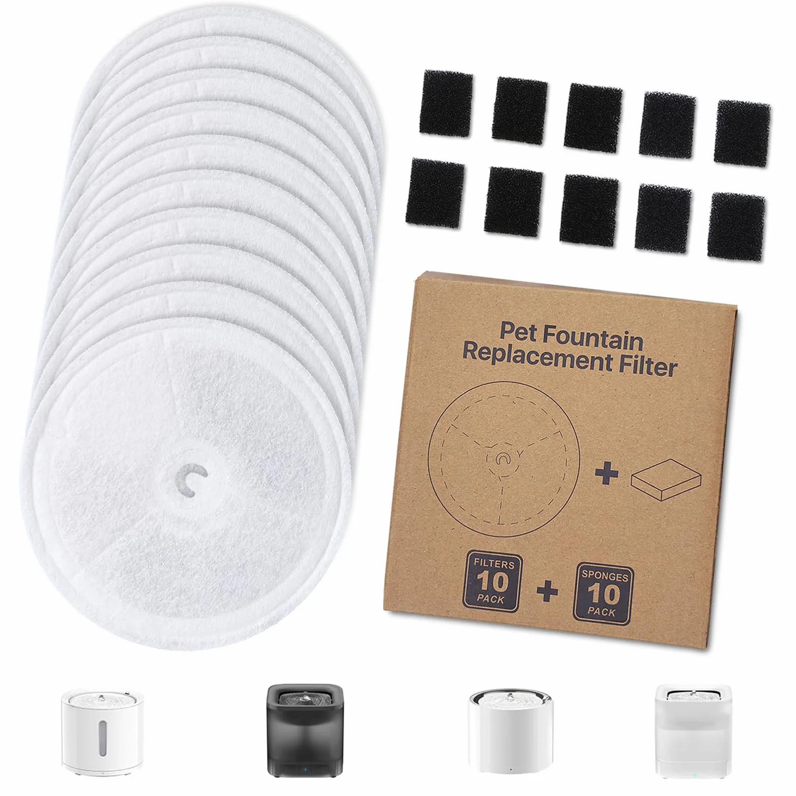 Confezione da 10 filtri di ricambio per fontanella per gatti + 10 filtri in spugna, compatibili con la fontanella per gatti wireless Petkit Eversweet Solo SE/Solo 2/3 Pro/3/2s