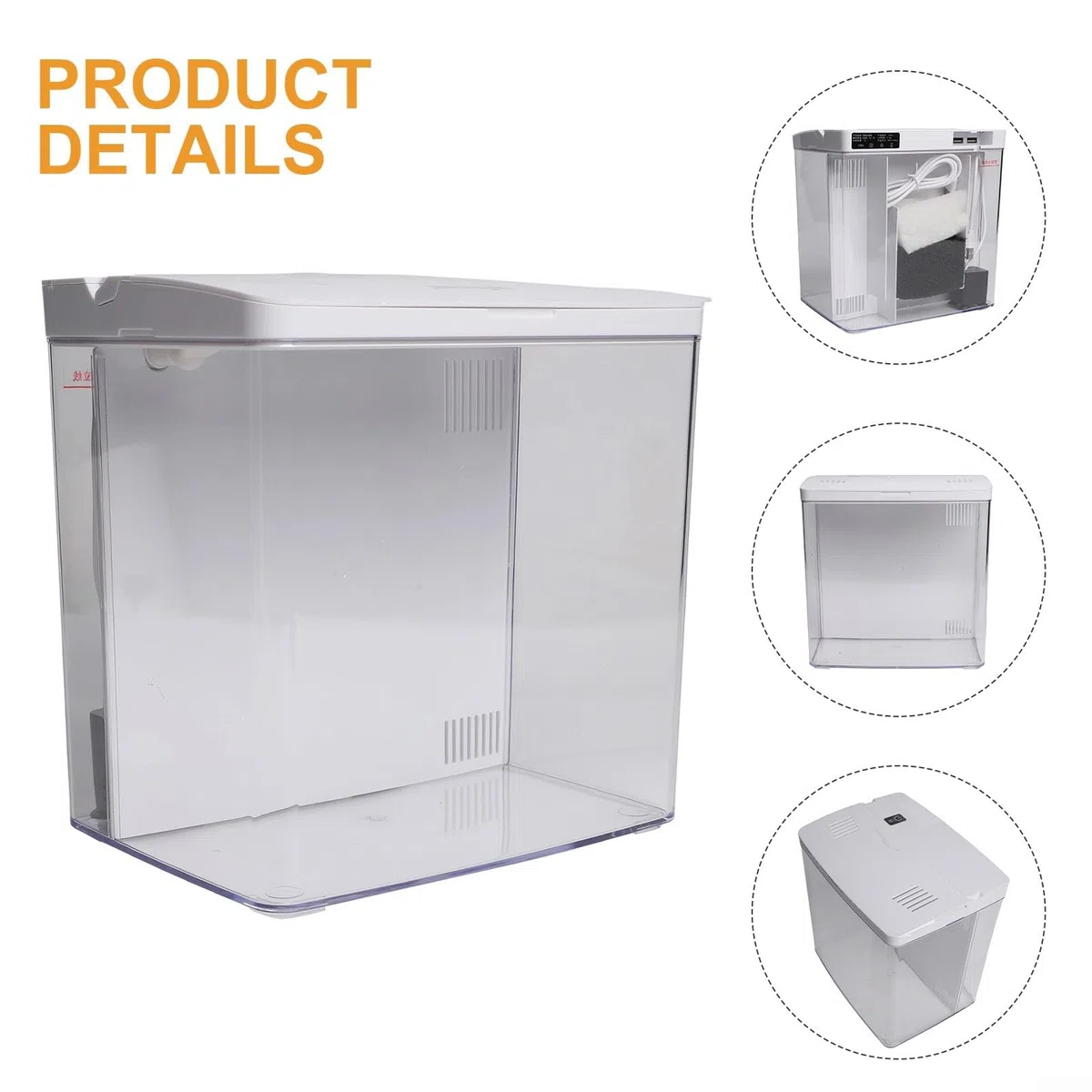 Piccolo acquario in vetro da 8 litri con filtro e luce, kit all-in-one per acquario in vetro, con pompa per pesci rossi, betta, gamberetti, bianco (nero)