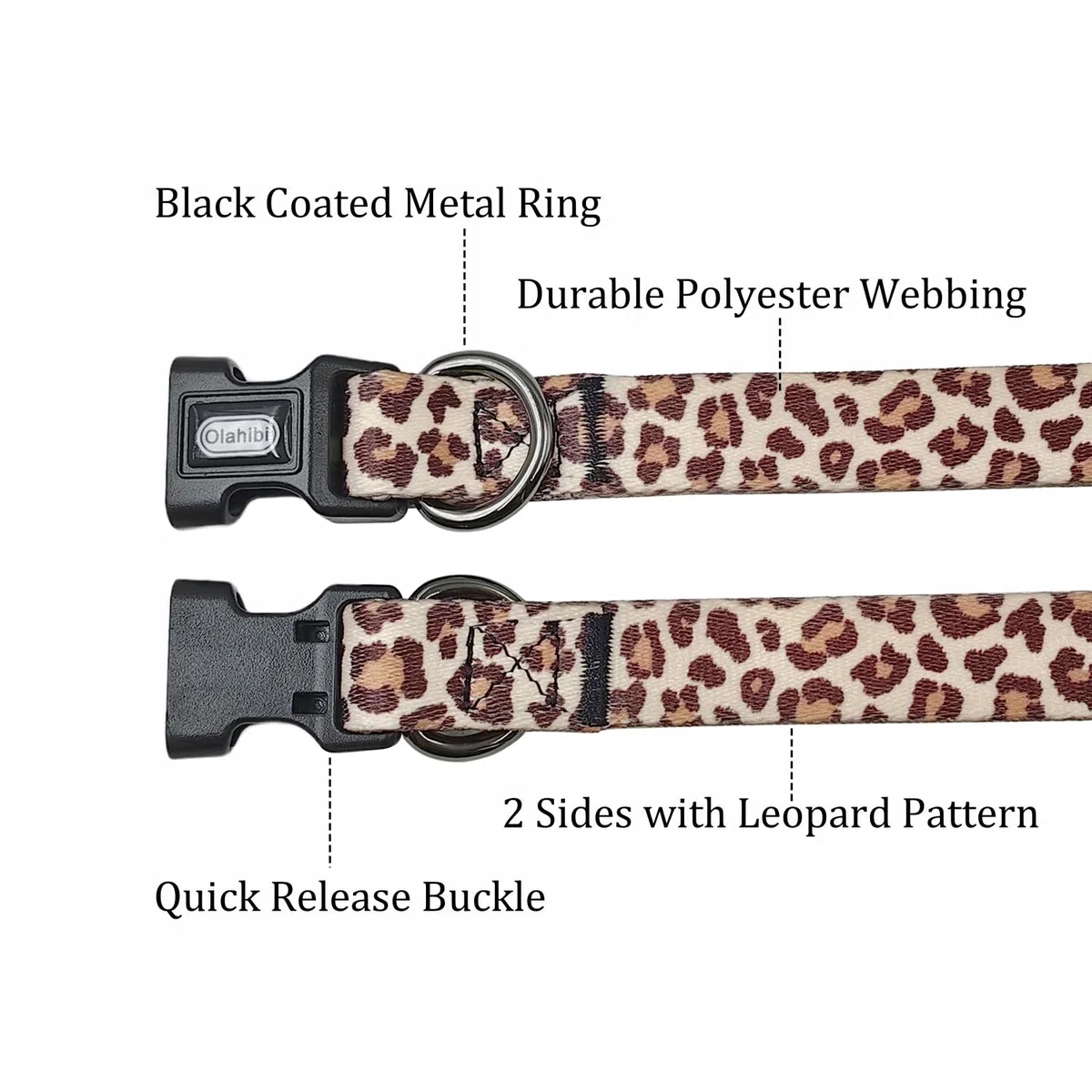 Set combinato collare e guinzaglio per cani, motivo leopardato, materiale poliestere, guinzaglio abbinato 150 cm, piccola taglia (S, caffè chiaro leopardato)