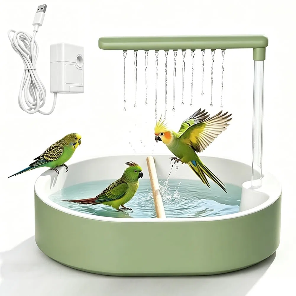 Doccia automatica per uccelli con rubinetto di circolazione, vasca per uccelli per gabbia, fontana per laghetto, sistema idrico per cocorite e inseparabili, accessorio da bagno adatto agli