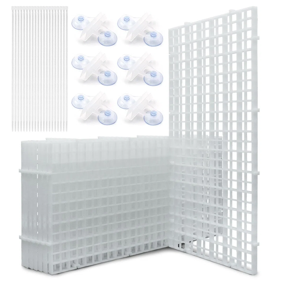 LINLAN 8 Pezzi 15 x 30 cm Divisore per Acquario, Vassoio Inferiore del Filtro, Pannello a Griglia per Filtrazione Fai-da-Te e Protezione del Fondo nell'Aquascaping (Bianco con Ventosa Fissa)